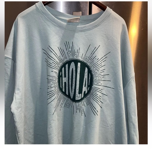 NEW 2XL Latino Heritage “Hola” Sweatshirt Mint Light Blue XXL Cotton Blend Shirt - Picture 11 of 12